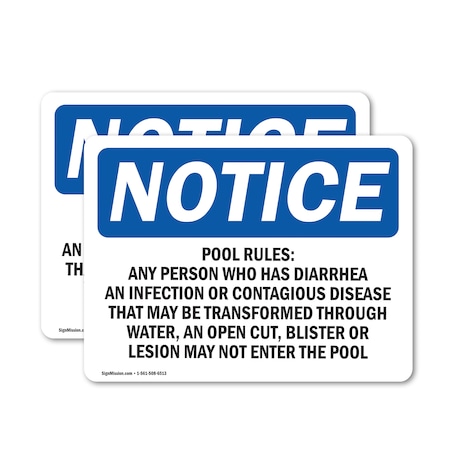 Signmission Pool Rules Any Person Who Has Diarrhea, 10 in W x Rectangle, Vinyl Decal OS-2PACK-NS-D-710-L-17695